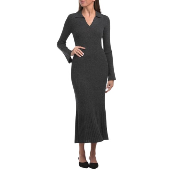 ELIE TAHARI Merino Wool Long Sleeve Polo Collar Maxi Dress - Picture 1 of 2
